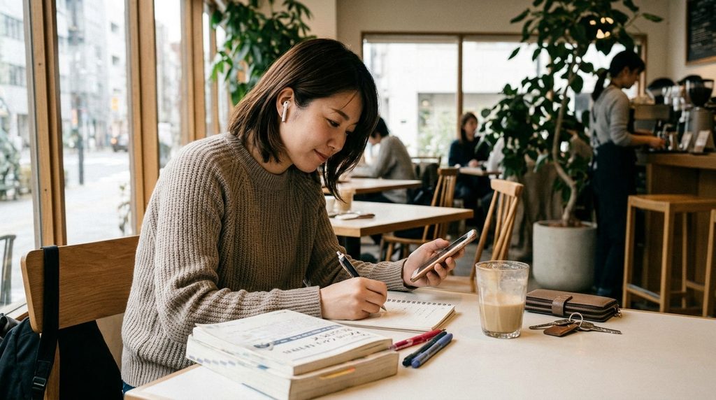 留学後の英語力維持に向けて日常のスキマ時間で英語を学ぶ女性